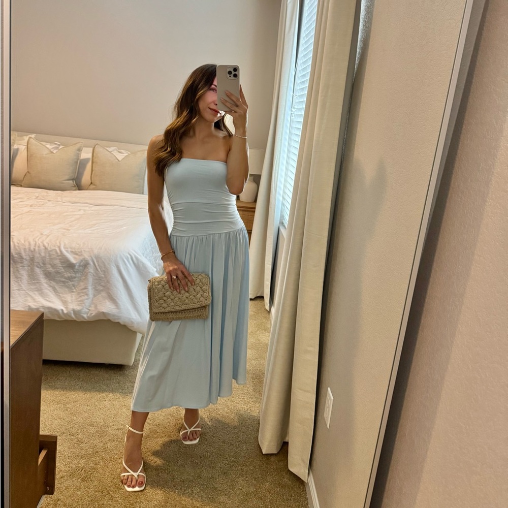 Abercrombie & Fitch Light Blue Drop Waist Strapless Maxi Dress